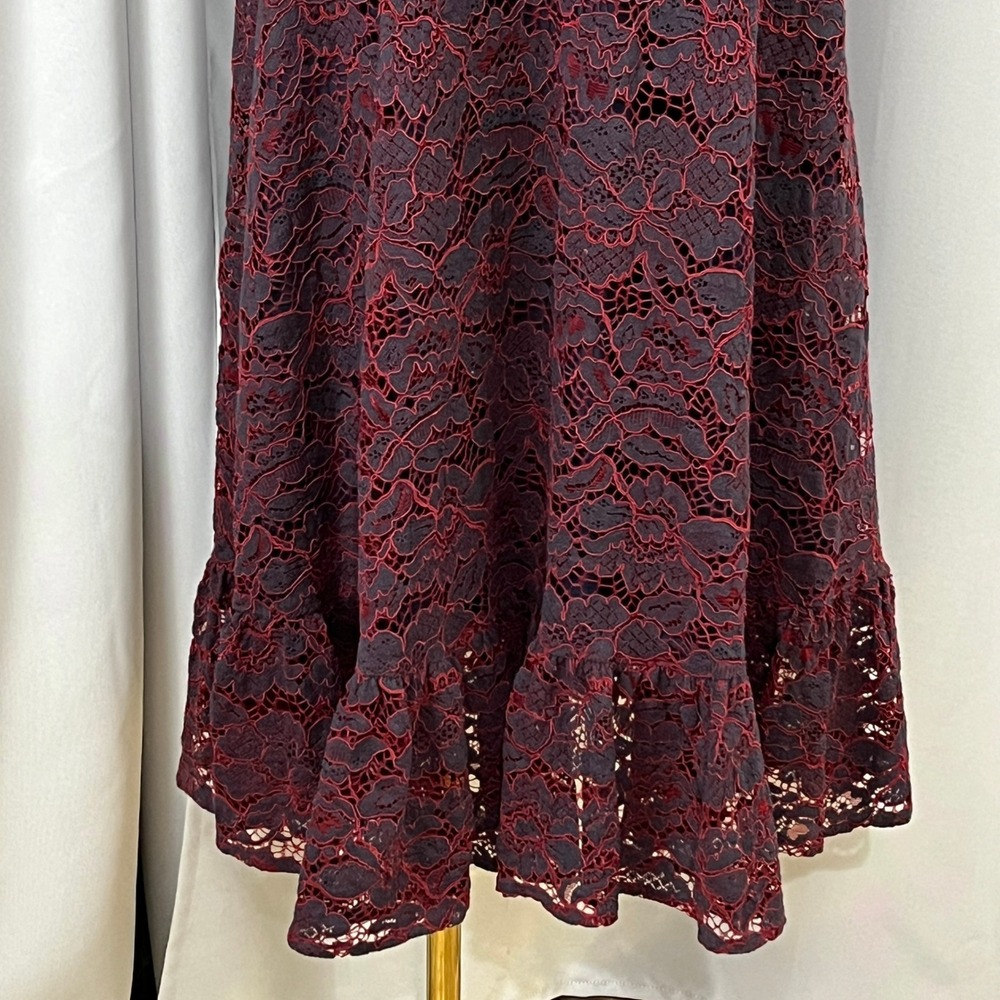 ModCloth A Night Like This Lace Dress Womens 6 Burgundy Floral Midi Ruffle - Picture 6 of 12